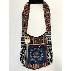 Rising International Boho Geometric Woven Cotton Zip Crossbody Handbag Pockets